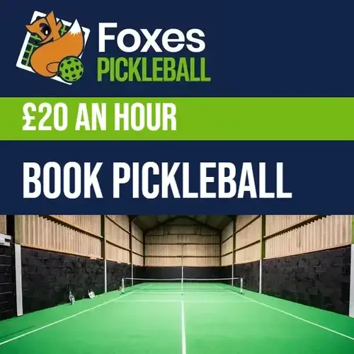 Foxes Pickleball booking card: book the indoor court at Foxes Farm, Eight Ash Green, £20 an hour