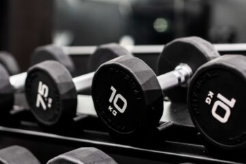 A rack of dumbbells and free weights at Foxes Gym, Colchester